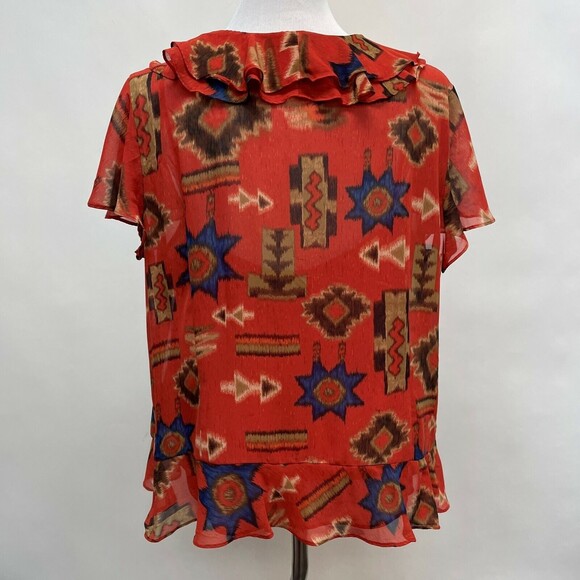 Chaps Denim Women's Top Size 2X Burnt Orange Blue Multicolor 2 Piece Ruffles - Picture 3 of 8